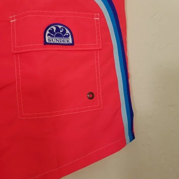 NWOT Sundek Swim Trunks Men's Fluo Orange Rainbow Shorts Size 38